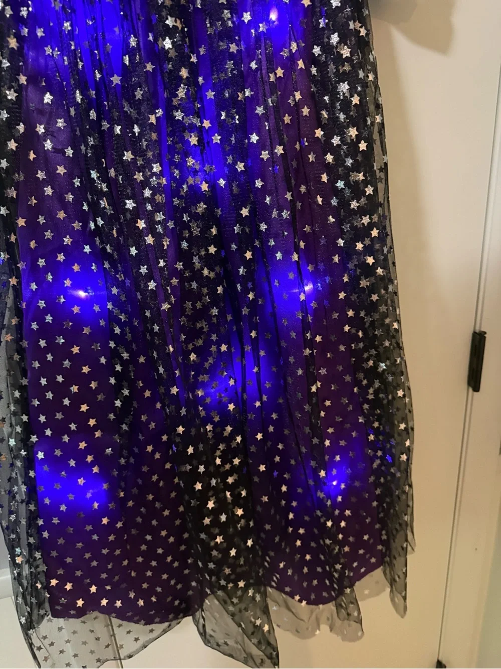 Girls Black and Purple light-up starlight Witch Costume Dress/hat L 10/12